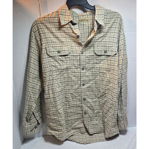 Men's RuffHewn Casual Button Down Shirt M Beige Brown Plaid